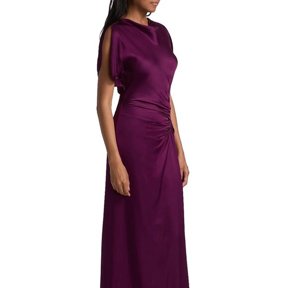 A.L.C. Nadia Satin Bias Cut Ruched Draped Gown Jewel Purple - Picture 12 of 15